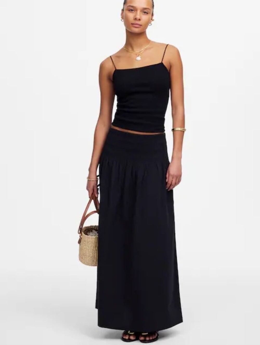 Madewell Black Smocked Waist Maxi Skirt